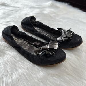 Miu Miu Black Shimmer Fabric Embellished Scrunch Flat